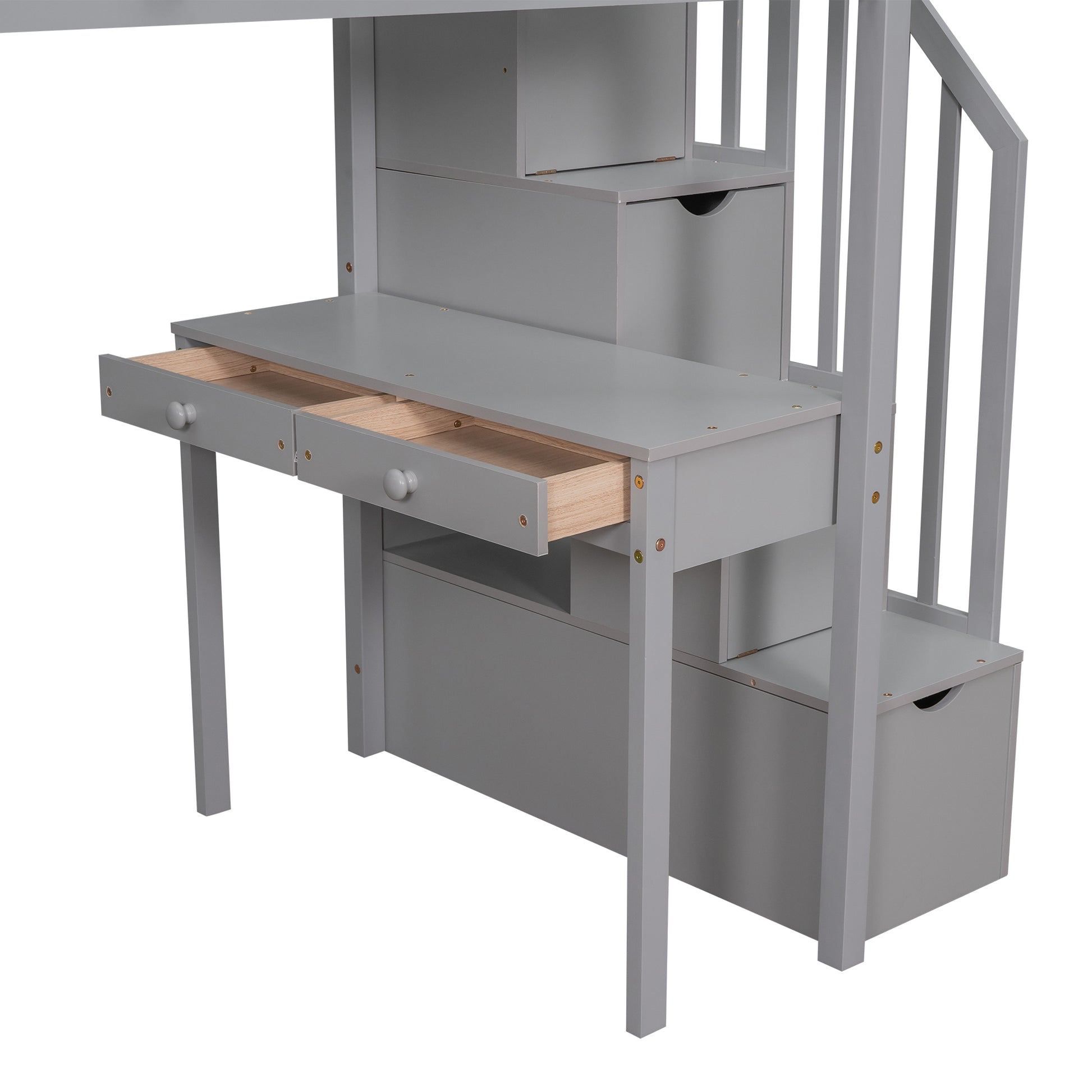 Twin size Loft Bed with Storage Drawers ,Desk and gray-solid wood