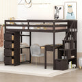 Twin size Loft Bed with Storage Drawers ,Desk and espresso-solid wood