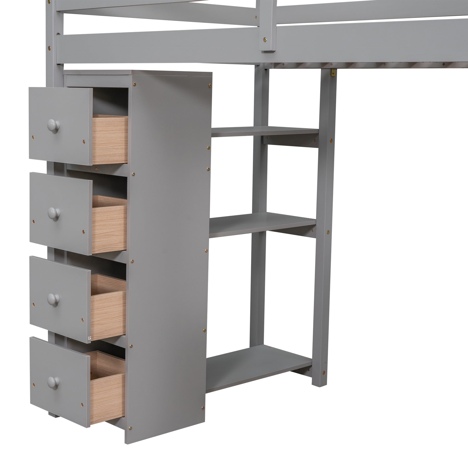 Twin size Loft Bed with Storage Drawers ,Desk and gray-solid wood