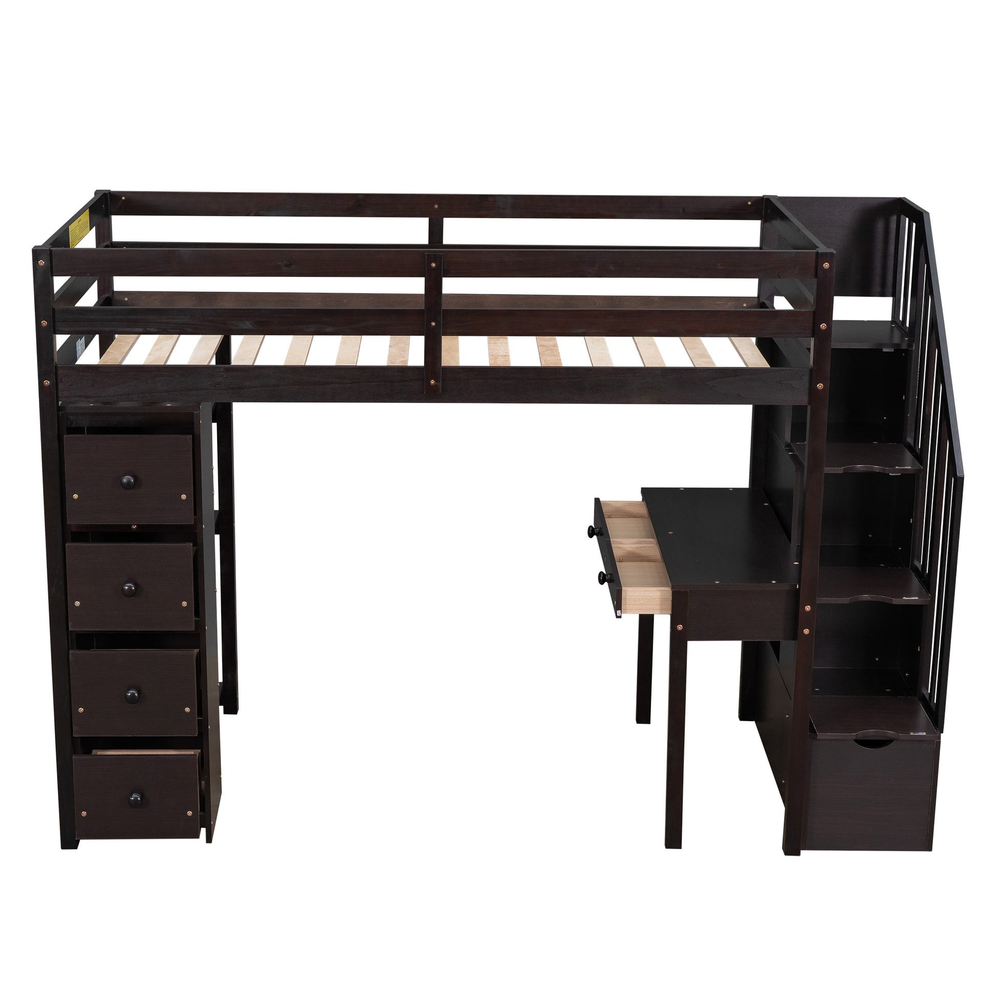 Twin size Loft Bed with Storage Drawers ,Desk and espresso-solid wood