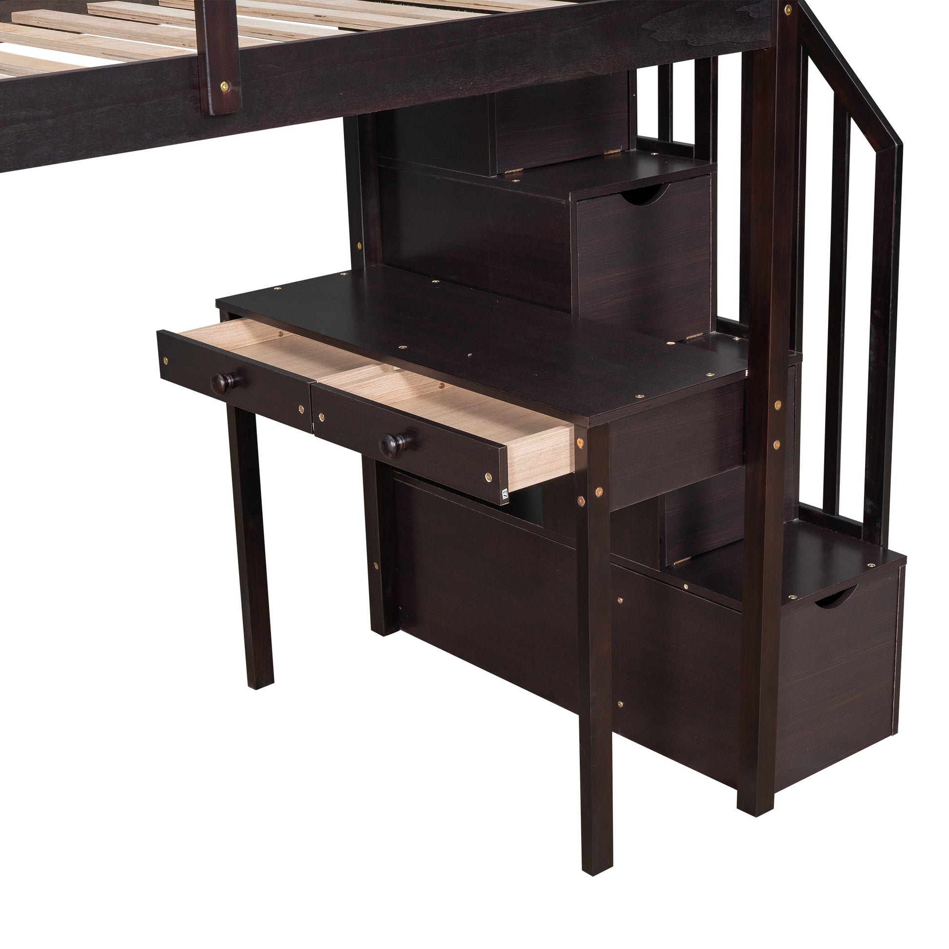 Twin size Loft Bed with Storage Drawers ,Desk and espresso-solid wood