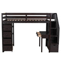 Twin size Loft Bed with Storage Drawers ,Desk and espresso-solid wood