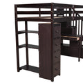 Twin size Loft Bed with Storage Drawers ,Desk and espresso-solid wood