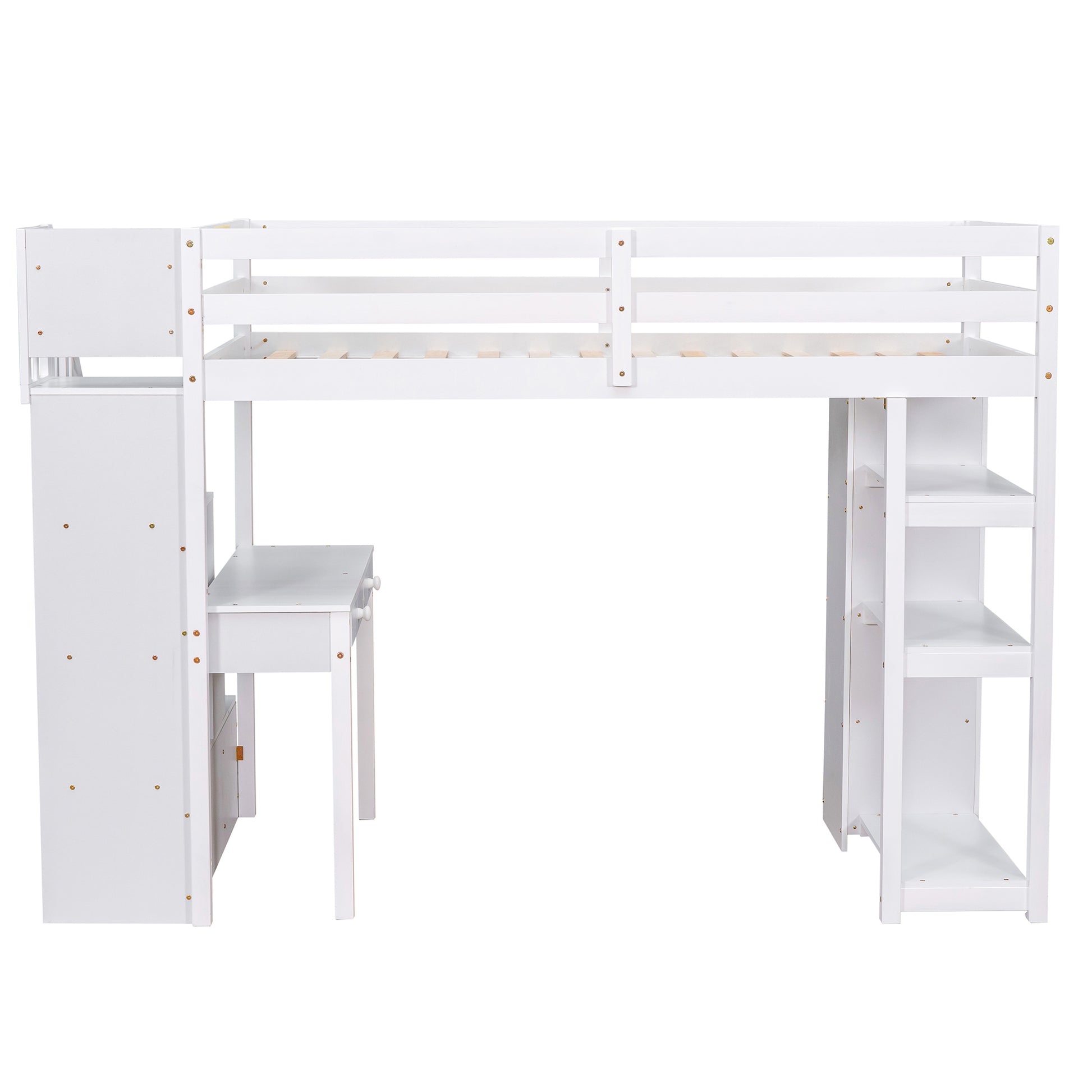 Twin size Loft Bed with Storage Drawers ,Desk and white-solid wood