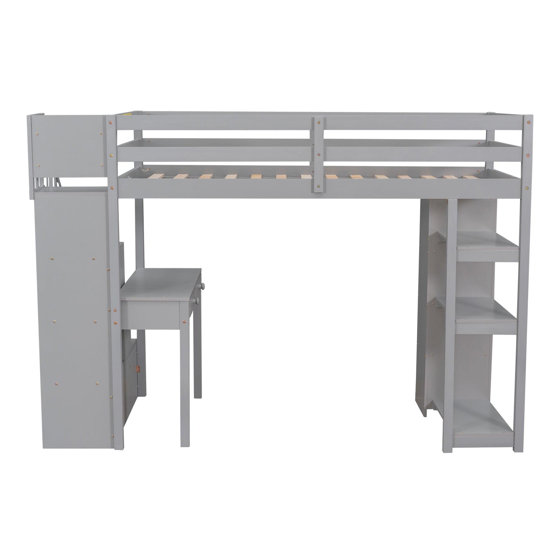 Twin size Loft Bed with Storage Drawers ,Desk and gray-solid wood