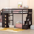 Twin size Loft Bed with Storage Drawers and Stairs espresso-solid wood