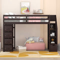 Twin size Loft Bed with Storage Drawers and Stairs espresso-solid wood