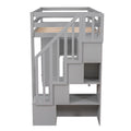 Twin size Loft Bed with Storage Drawers and Stairs gray-solid wood