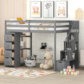 Twin size Loft Bed with Storage Drawers and Stairs gray-solid wood