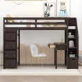 Twin size Loft Bed with Storage Drawers ,Desk and espresso-solid wood