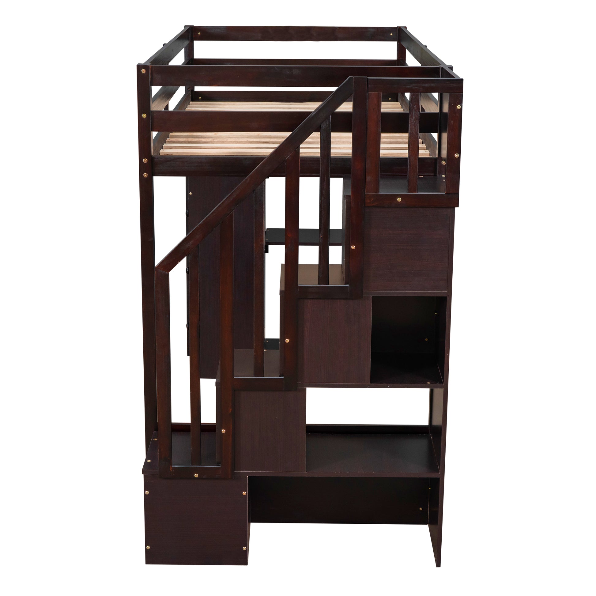 Twin size Loft Bed with Storage Drawers and Stairs espresso-solid wood