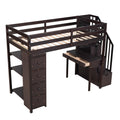 Twin size Loft Bed with Storage Drawers ,Desk and espresso-solid wood