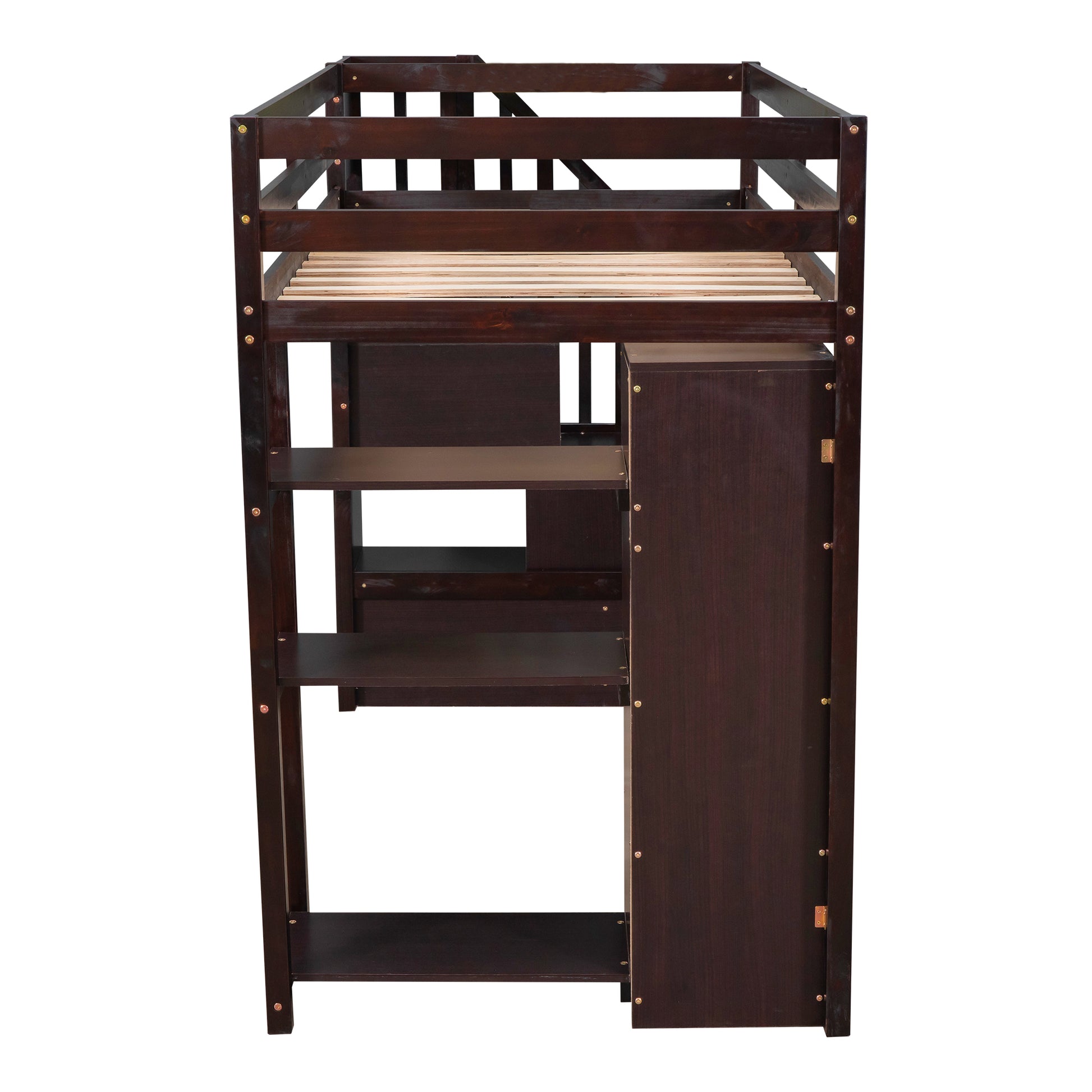 Twin size Loft Bed with Storage Drawers and Stairs espresso-solid wood