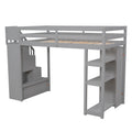 Twin size Loft Bed with Storage Drawers and Stairs gray-solid wood