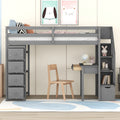 Twin size Loft Bed with Storage Drawers ,Desk and gray-solid wood