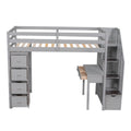 Twin size Loft Bed with Storage Drawers ,Desk and gray-solid wood