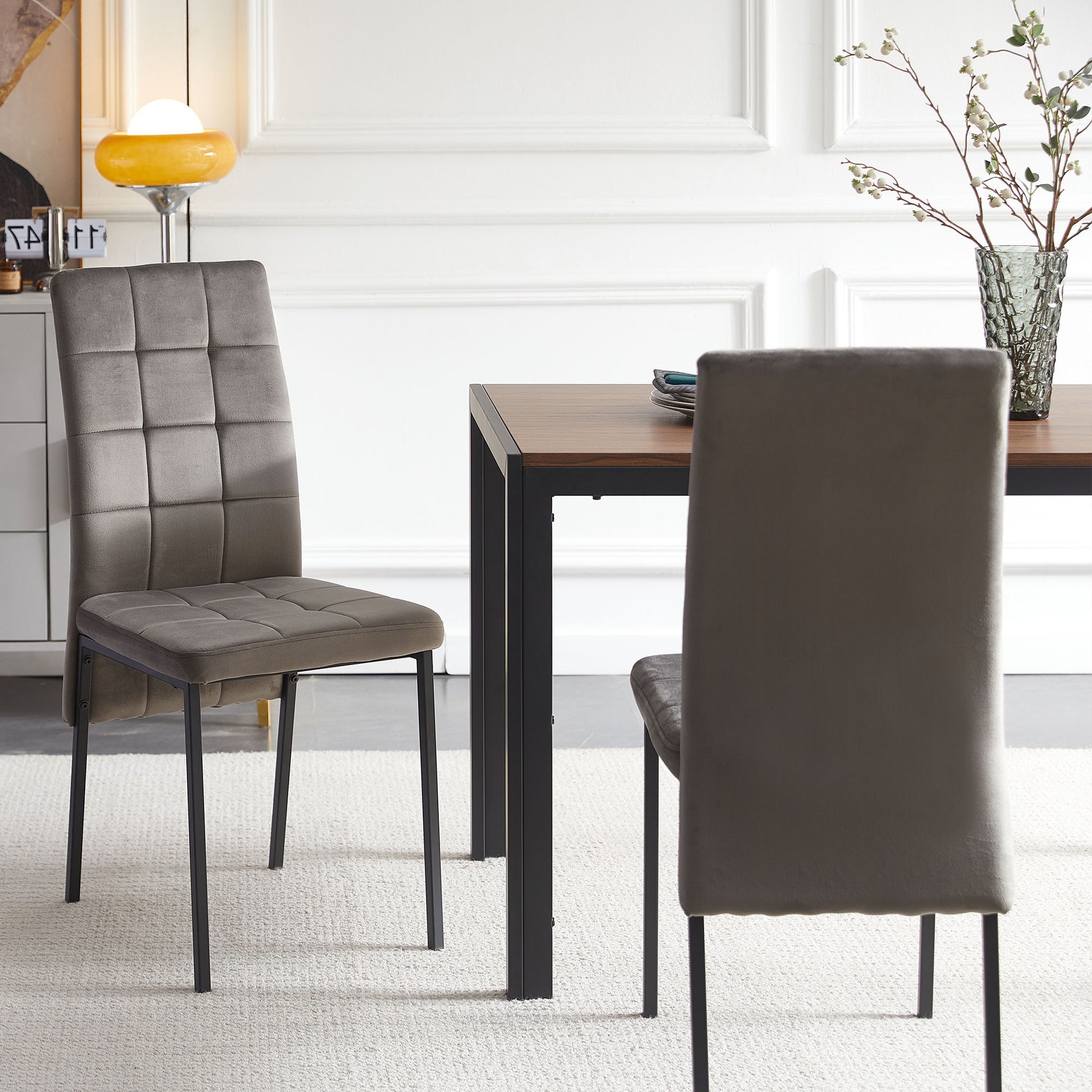 Grey Velvet High Back Nordic Dining Chair Modern grey-velvet