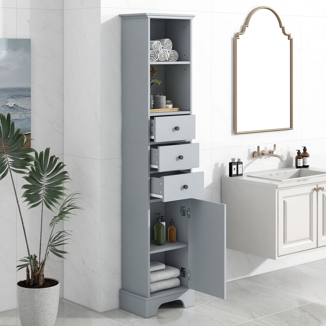 Grey Tall Bathroom Cabinet, Freestanding Storage grey-mdf