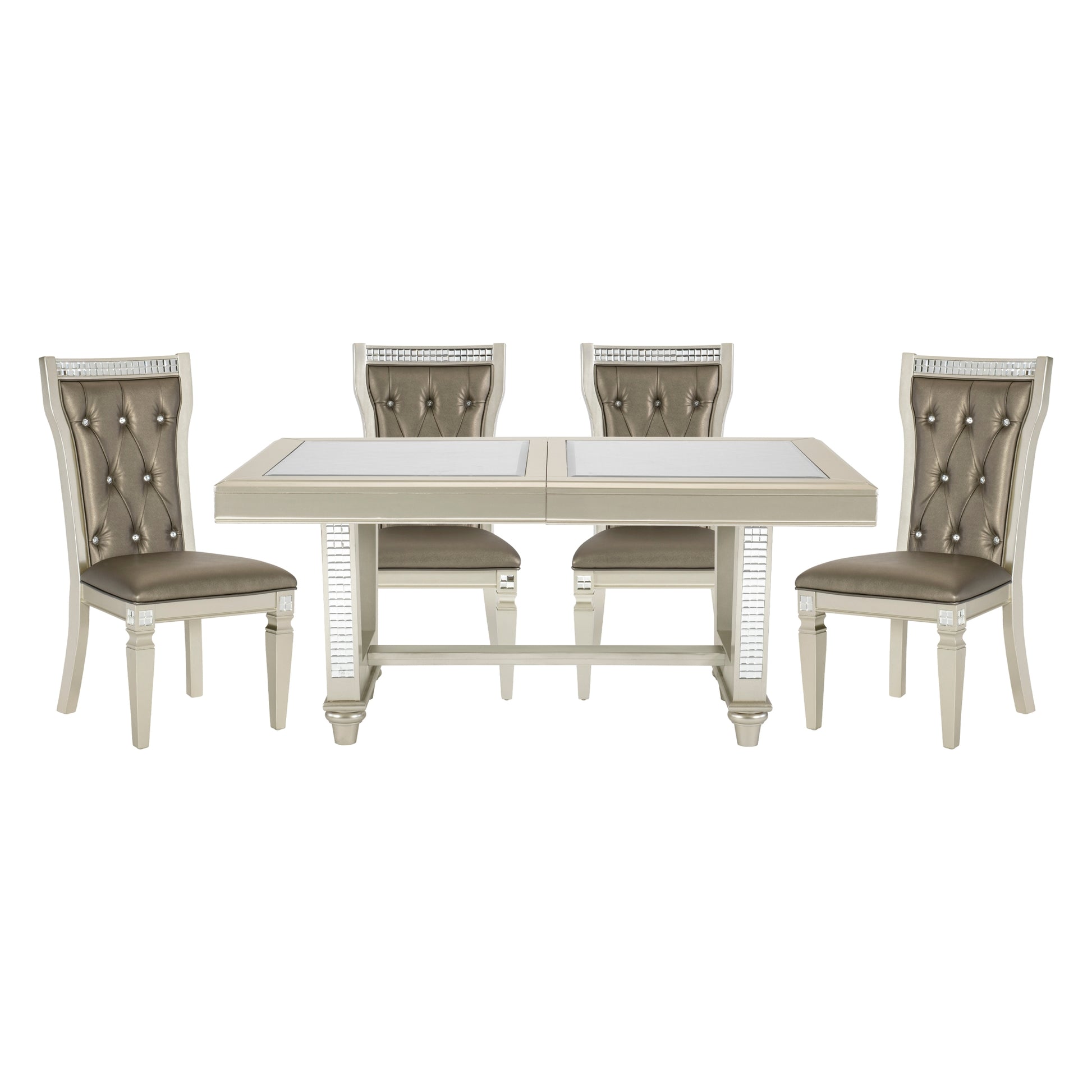 Glamorous Style Dining 5pc Set Champagne Finish Table champagne-seats 4-dining