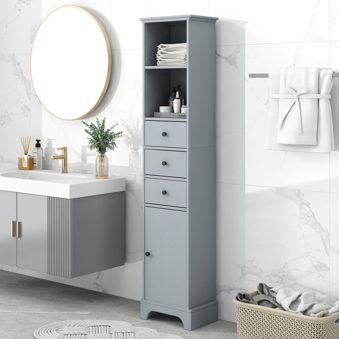 Grey Tall Bathroom Cabinet, Freestanding Storage grey-mdf