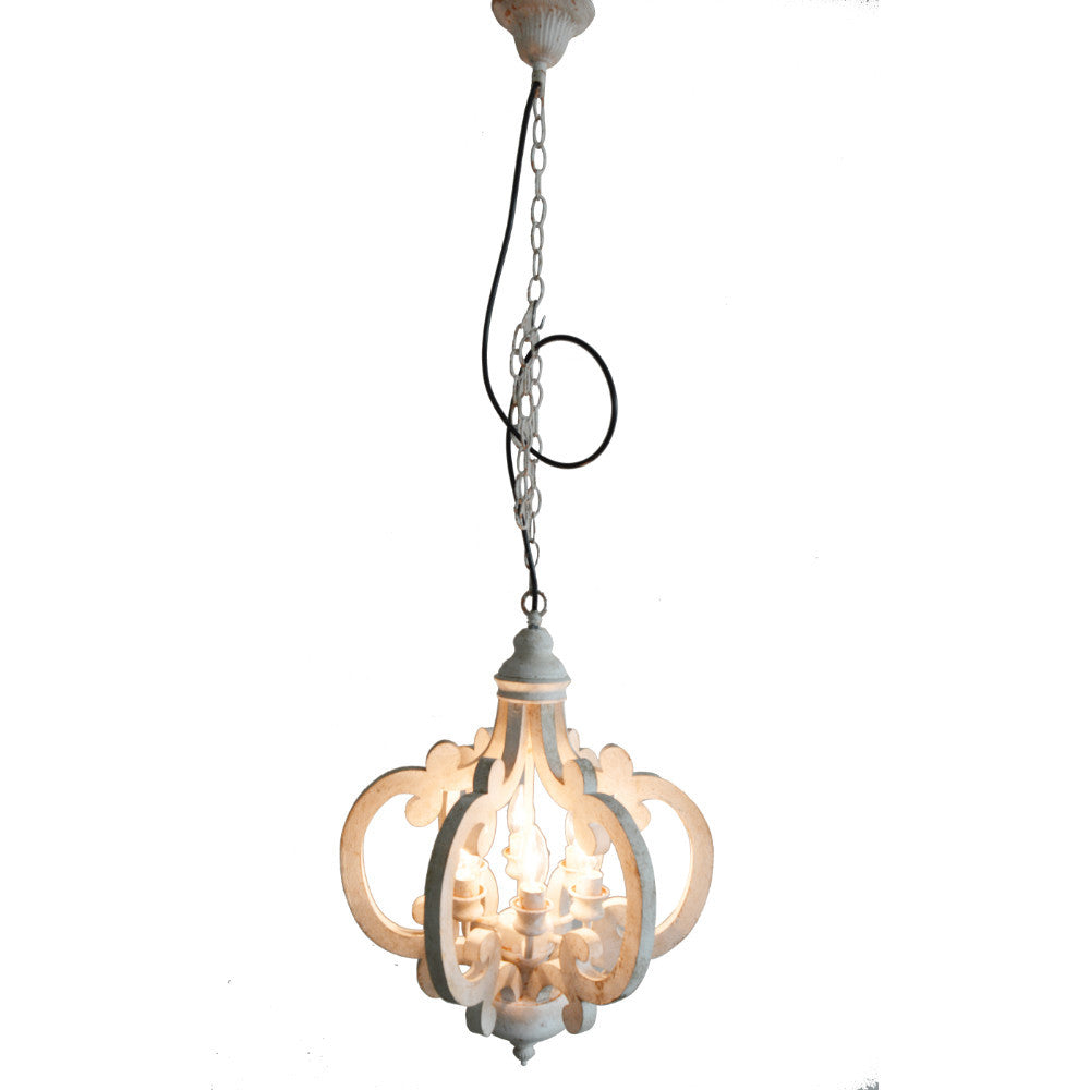 Antiqued Wood And Metal Chandelier, White