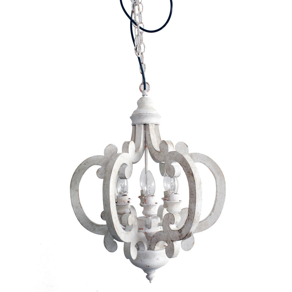 Antiqued Wood And Metal Chandelier, White