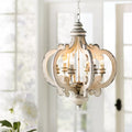 Antiqued Wood And Metal Chandelier, White