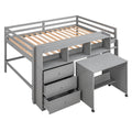 Full Size Low Loft Bed With Rolling Portable Desk