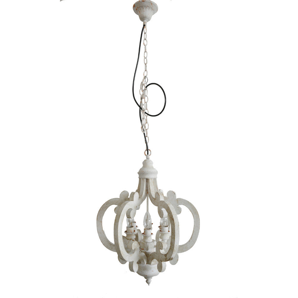 Antiqued Wood And Metal Chandelier, White