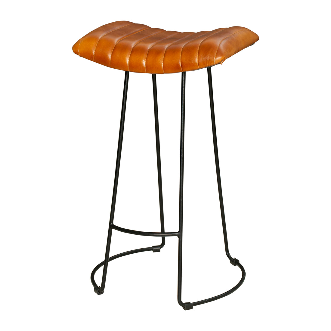 Industrial Barstool With Curved Genuine Leather