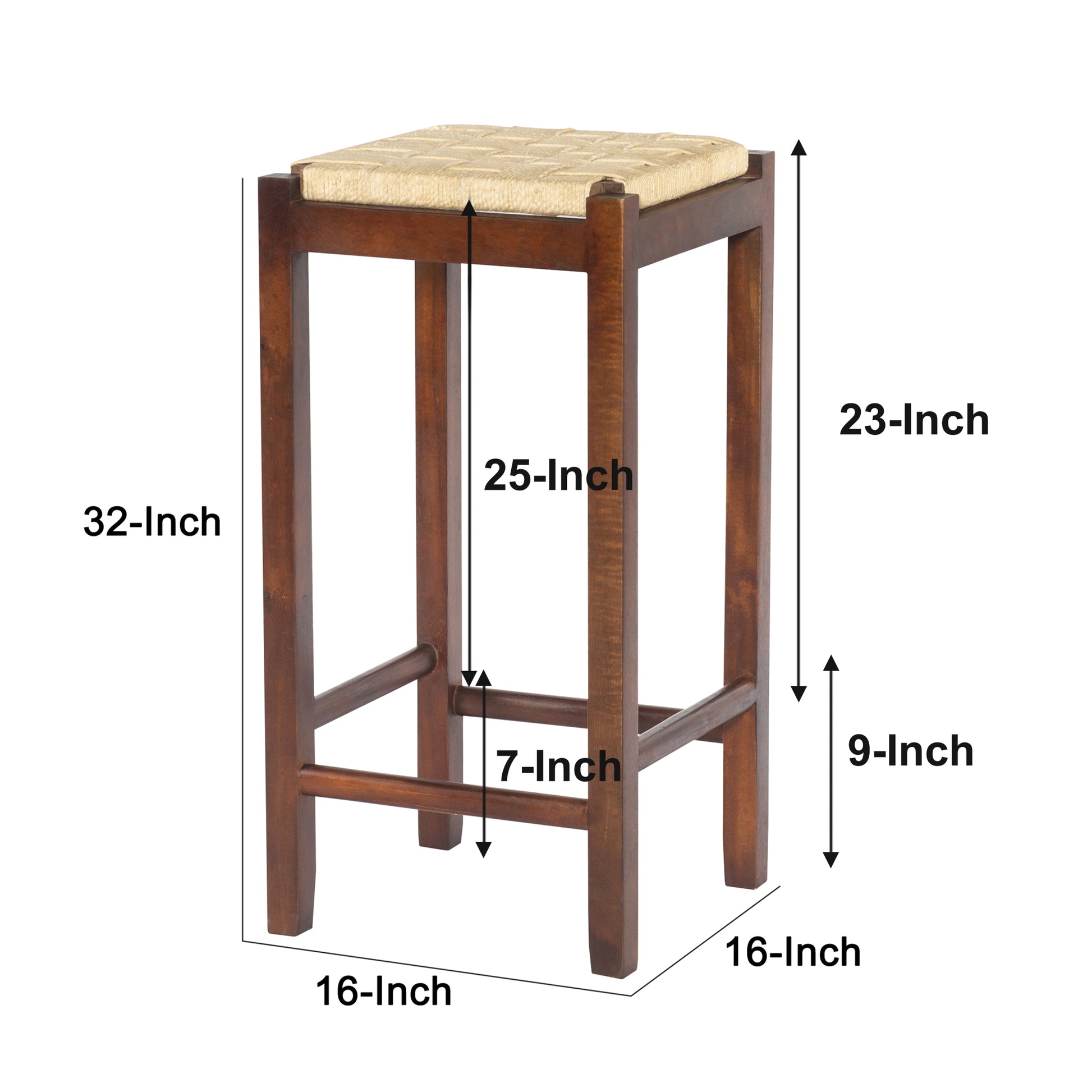 Mango Wood Barstool with Rope Weaved Seat, Brown