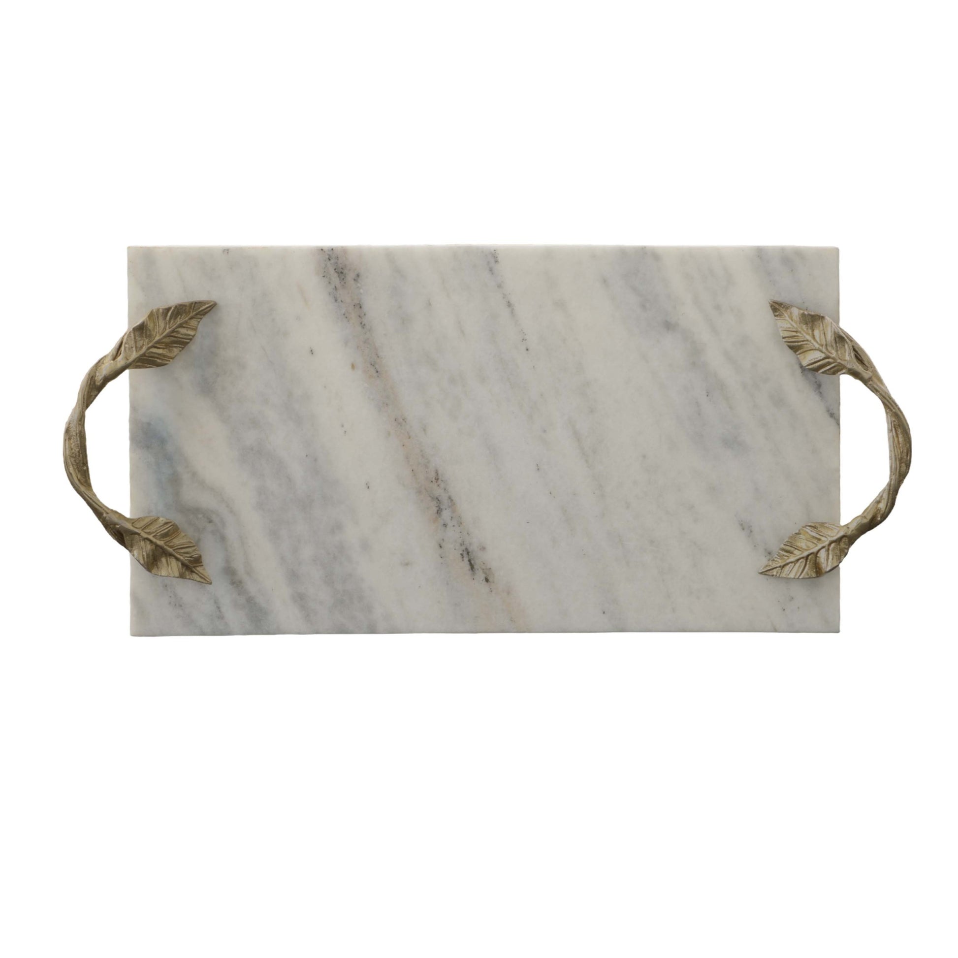 Decor Tray with Marble Frame and Carved Metal