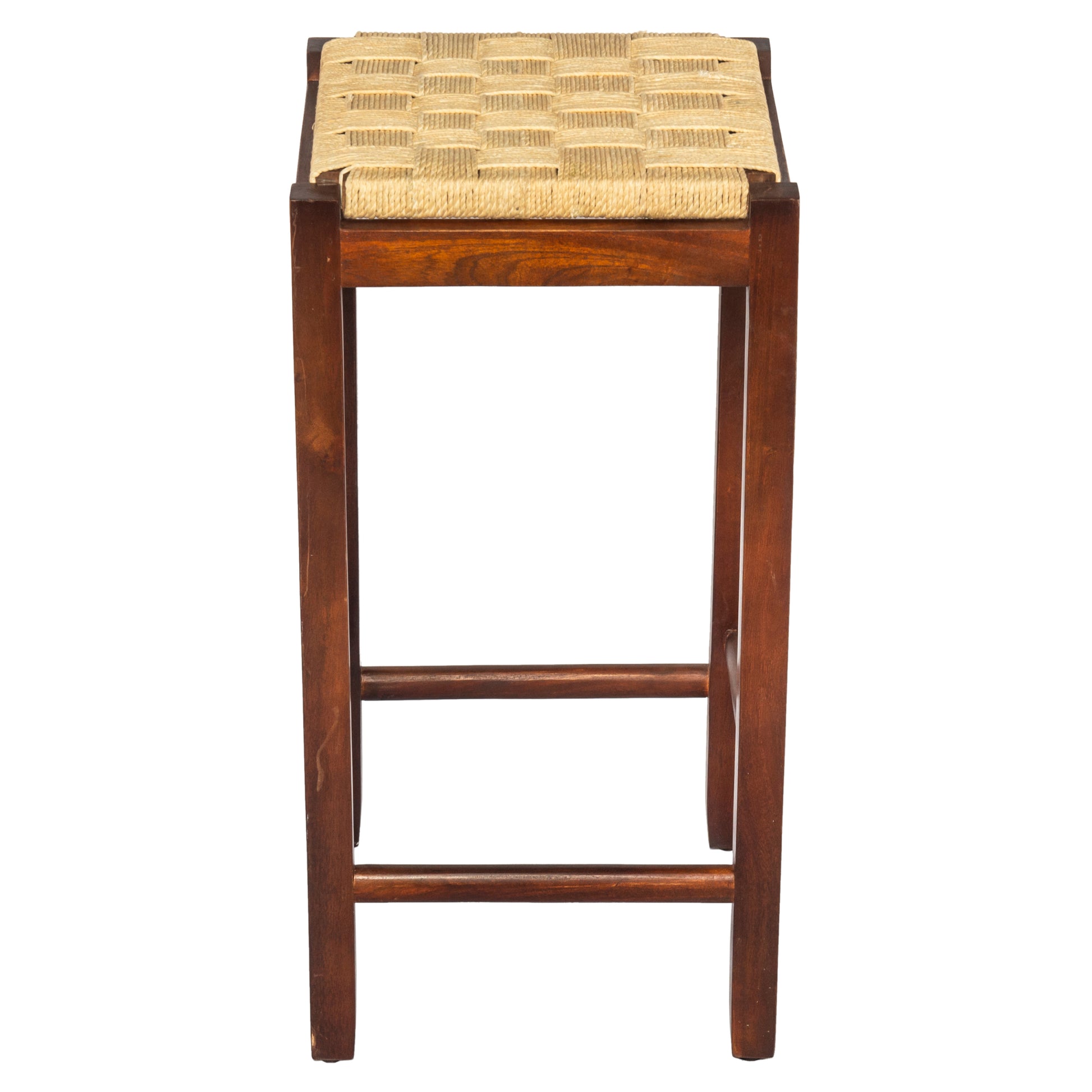 Mango Wood Barstool with Rope Weaved Seat, Brown