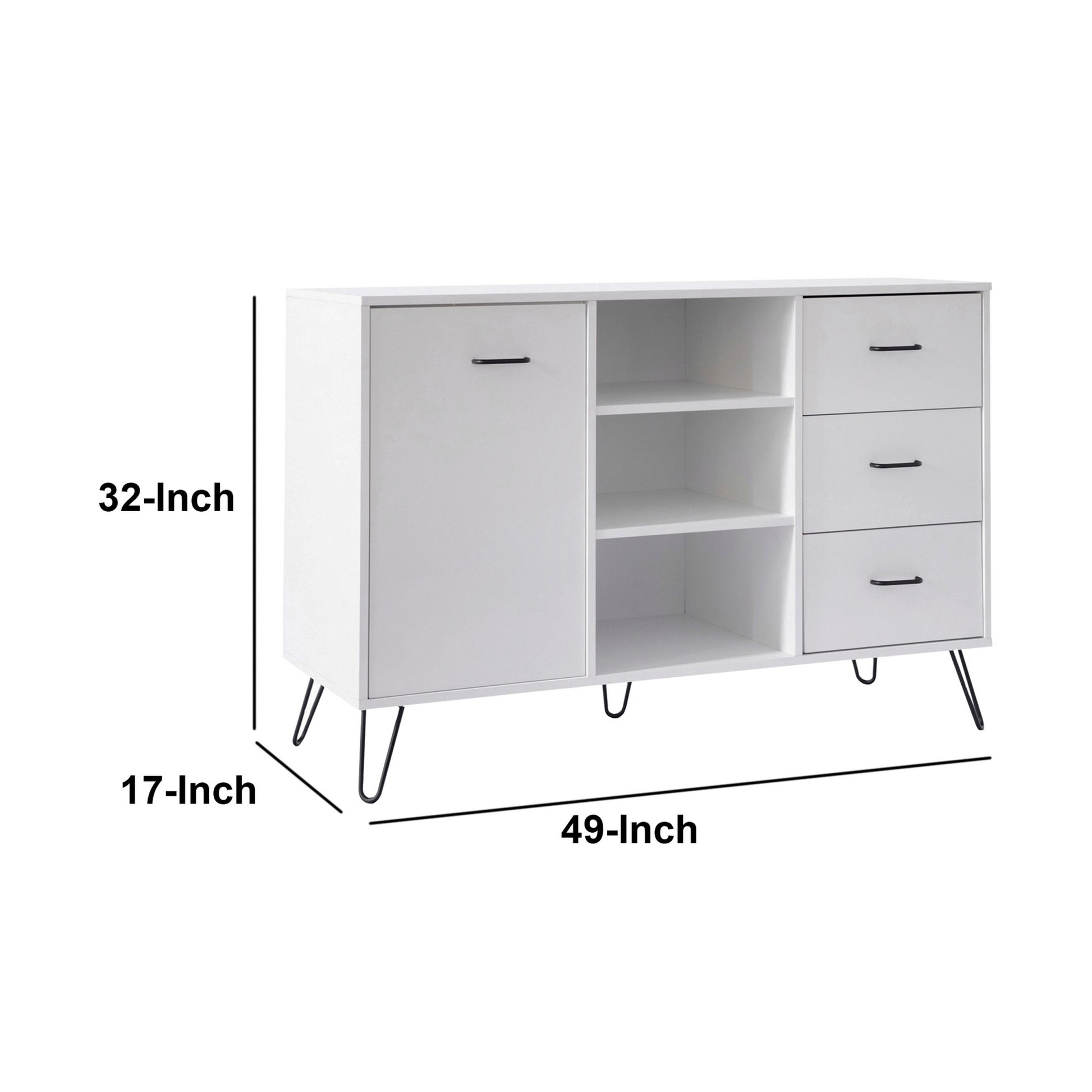 49 Inch Sideboard Buffet Console Cabinet with 3 white-solid wood