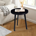 18 Inch Round Mango Wood Side End Table, Grooved black-solid wood