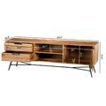 Roomy Wooden Media Console with Slanted Metal