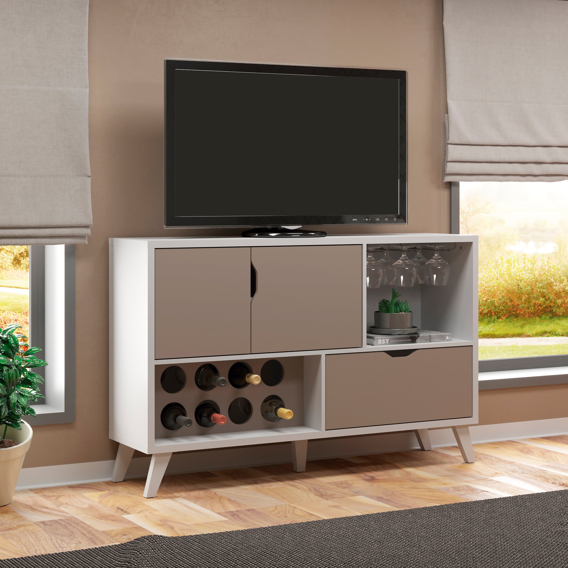 54 Inch 2 Door Wine Bar Cabinet Tv Entertainment