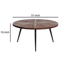31 Inch Round Mango Wood Coffee Table, Sunburst brown-solid wood