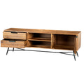 Roomy Wooden Media Console with Slanted Metal