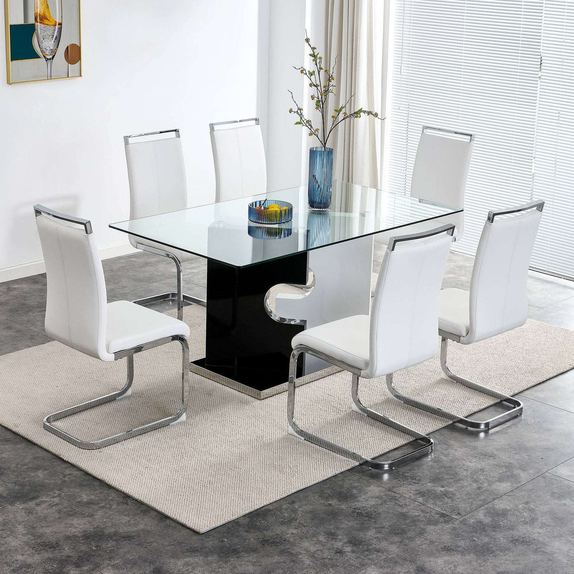 Large Modern Minimalist Rectangular Glass Dining Table transparent-glass