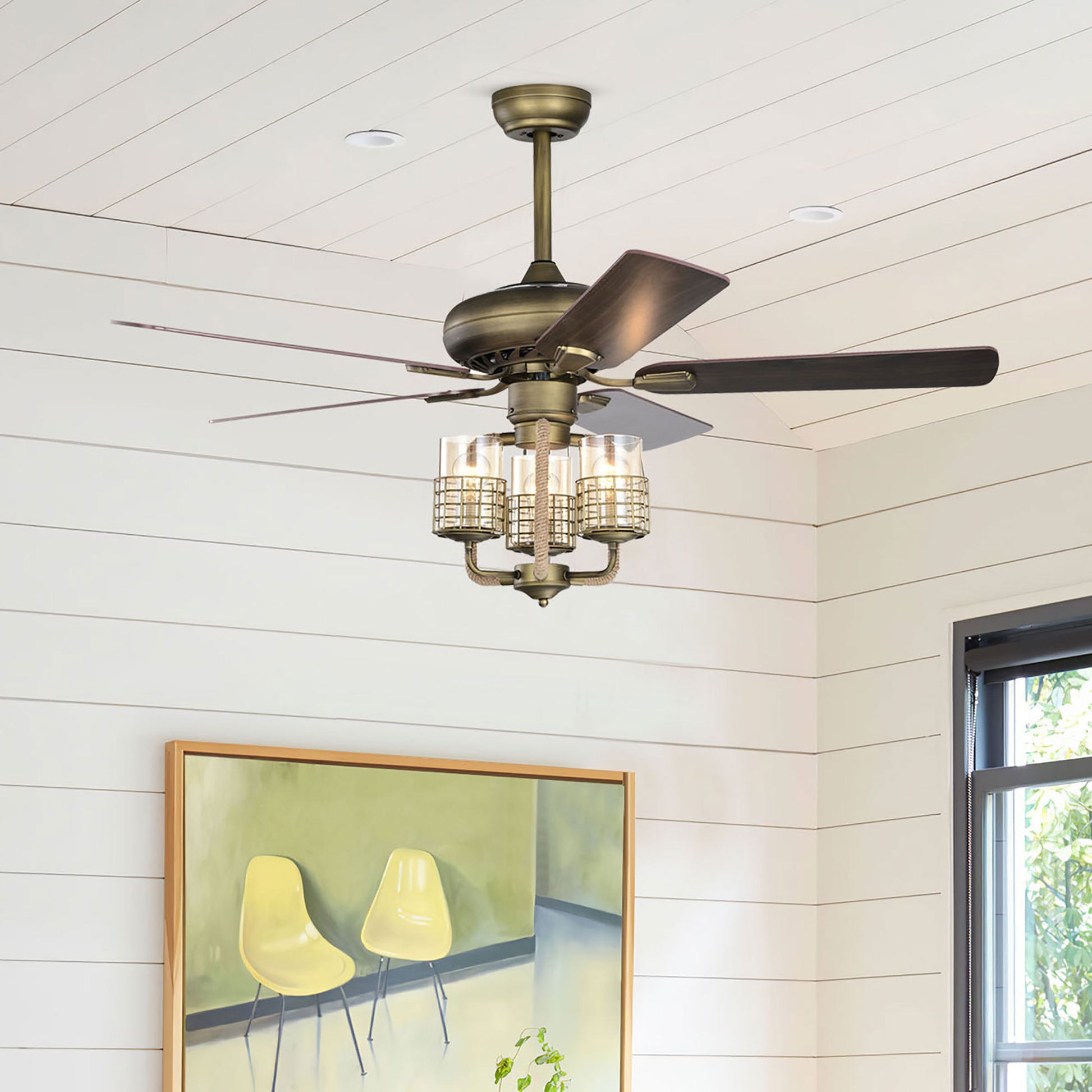 Video 52inch Bronze Metal 3 Lights Ceiling Fan