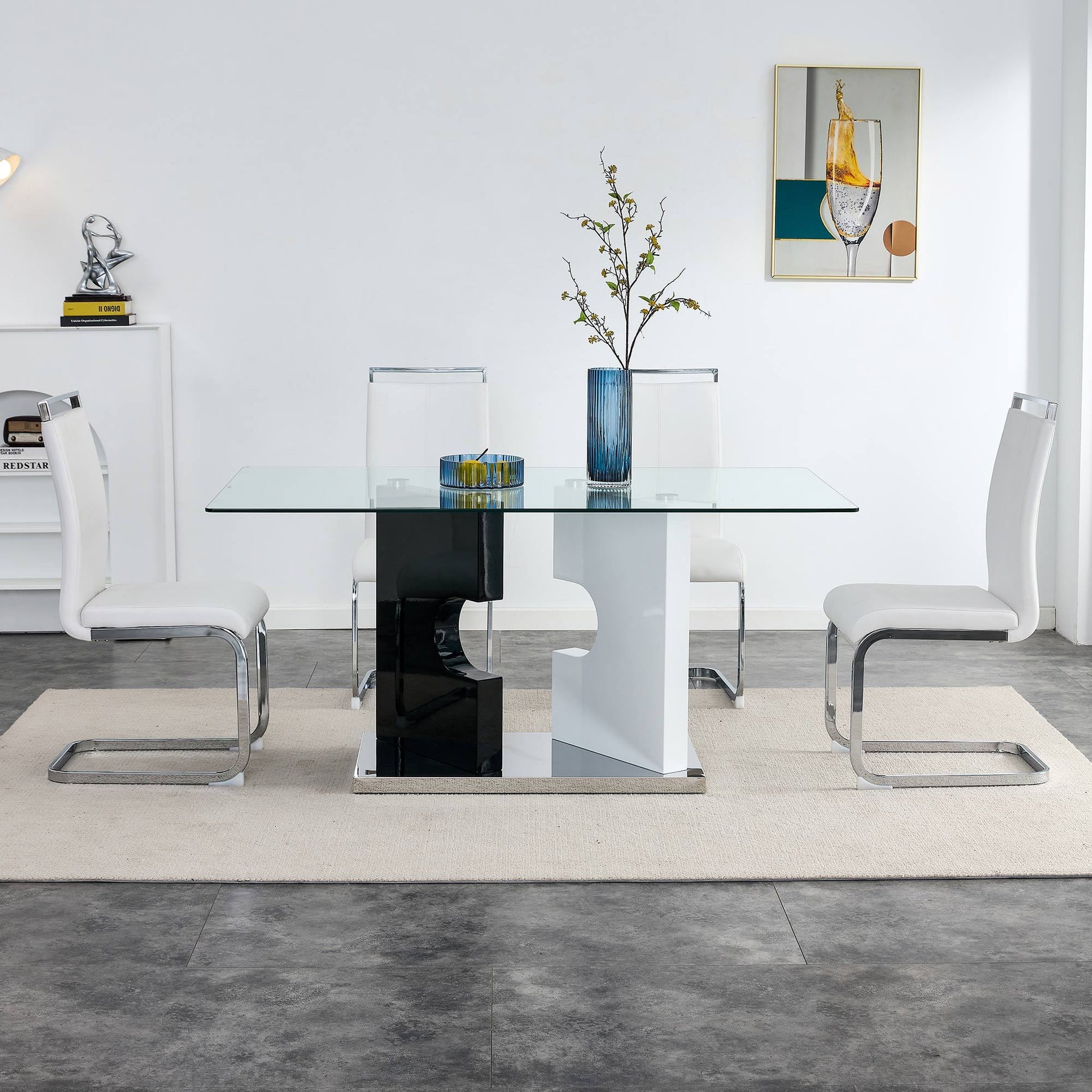 Large Modern Minimalist Rectangular Glass Dining Table transparent-glass