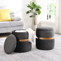 Techni Mobili Modern Velvet Round Ottoman with grey+gold-grey-fabric