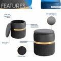 Techni Mobili Modern Velvet Round Ottoman with grey+gold-grey-fabric