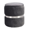 Techni Mobili Modern Velvet Round Ottoman with grey+silver-grey-fabric