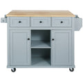 Kitchen Cart with Rubber wood Drop Leaf Countertop blue-mdf