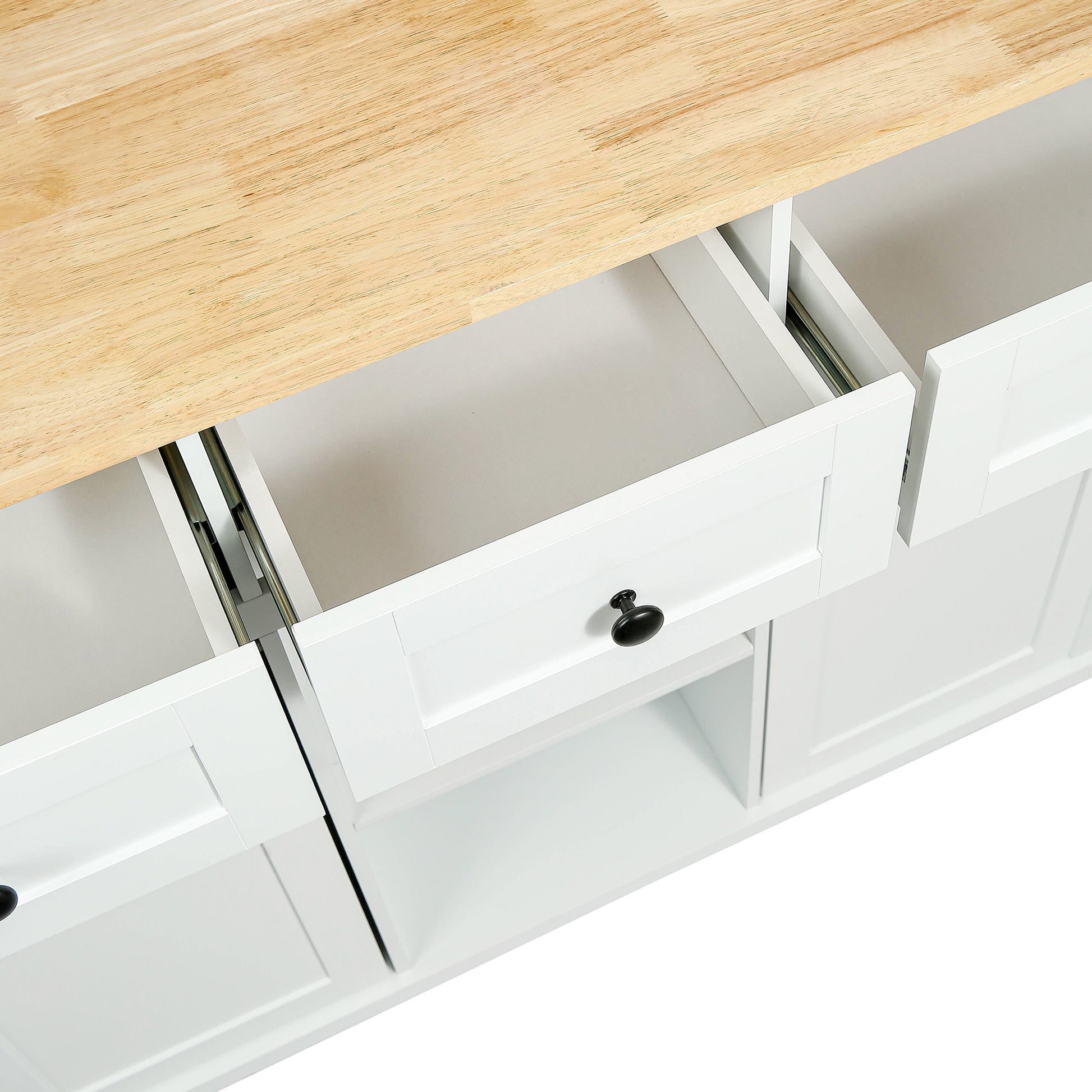 Kitchen Cart with Rubber wood Drop Leaf Countertop white-mdf