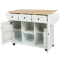 Kitchen Cart with Rubber wood Drop Leaf Countertop white-mdf