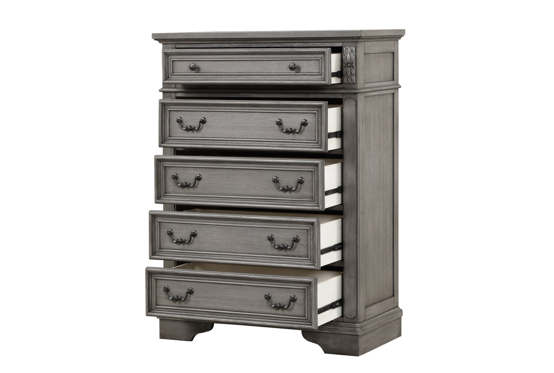 Grace Traditional Style 5 Drawer Chest Made with wood sliding-gray-drawer-5 drawers &