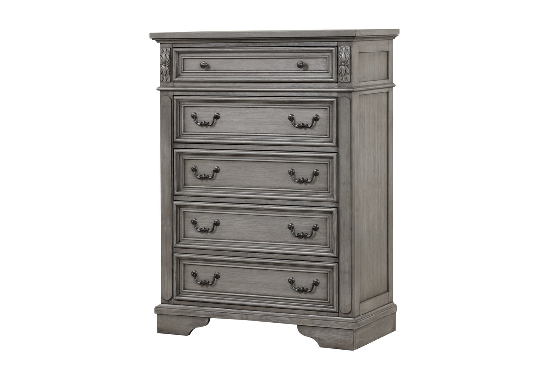 Grace Traditional Style 5 Drawer Chest Made with wood sliding-gray-drawer-5 drawers &